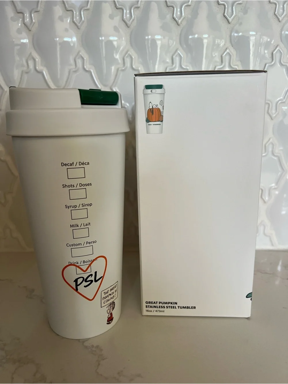 Starbucks x Peanuts Snoopy Pumpkin Travel Mug Stainless Steel Tumbler NIB PSL
